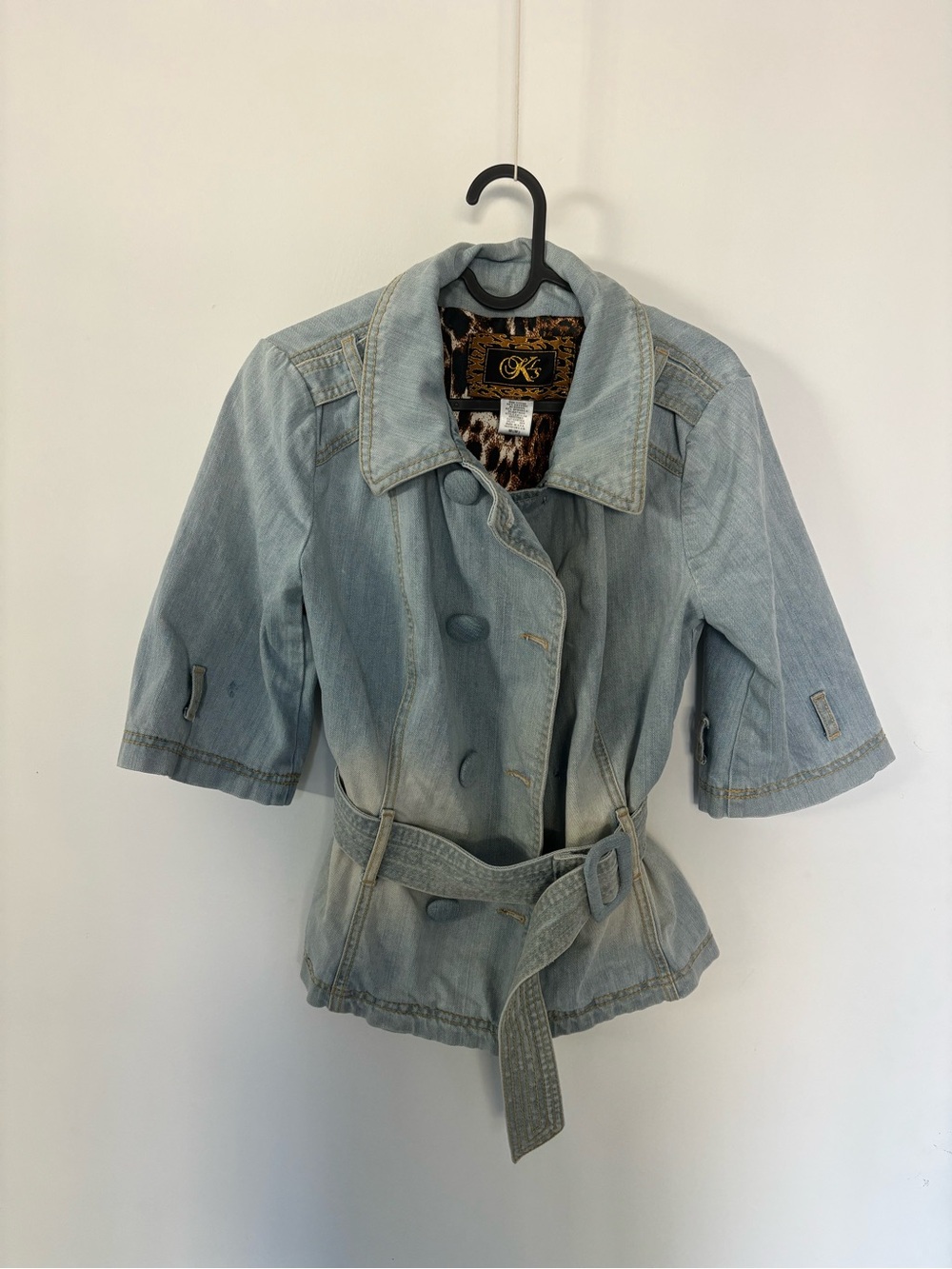 Vintage Kimora Lee Simmons Light Wash Denim Short-Sleeve Belted Jacket